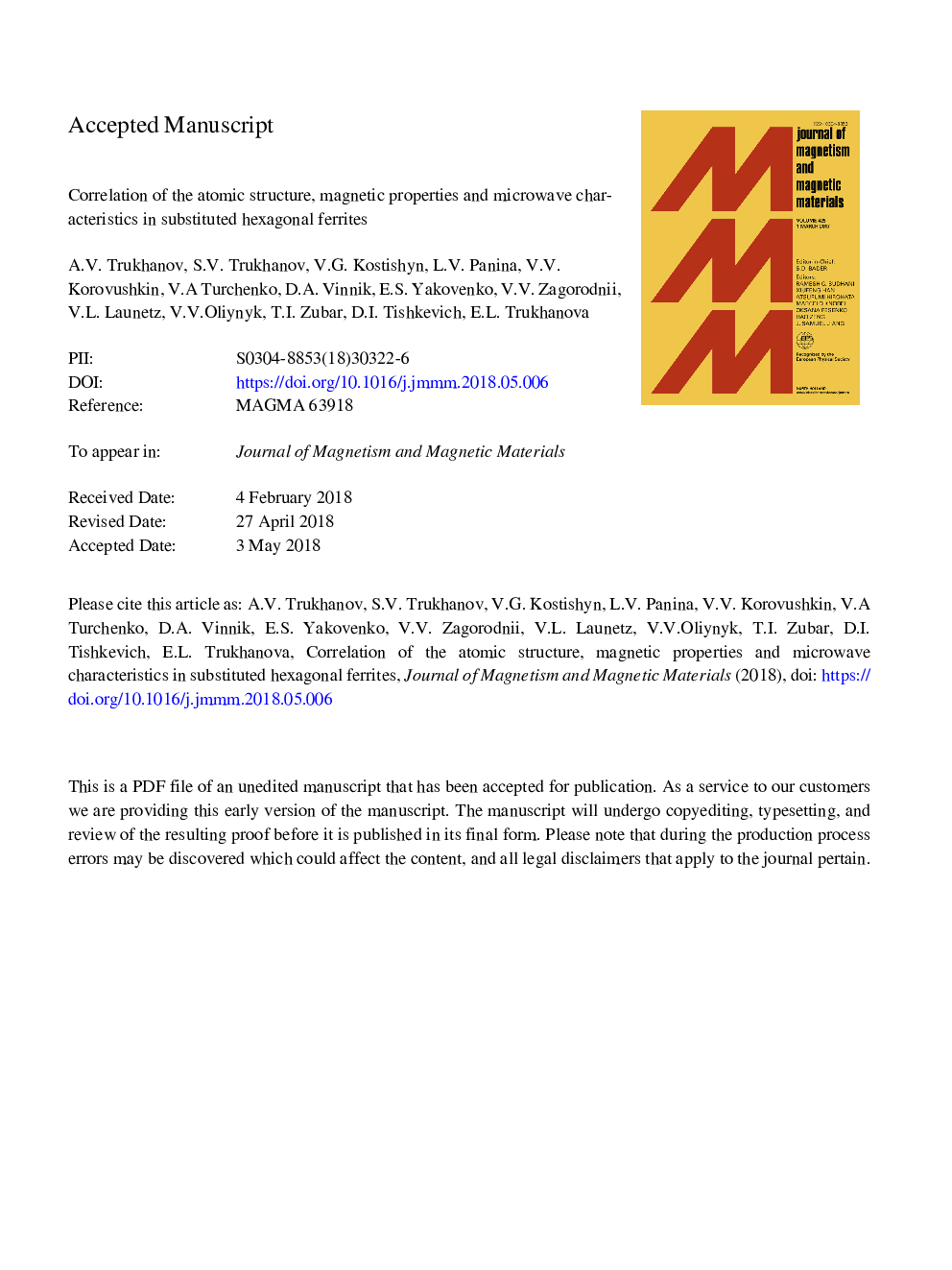 Correlation of the atomic structure, magnetic properties and microwave characteristics in substituted hexagonal ferrites