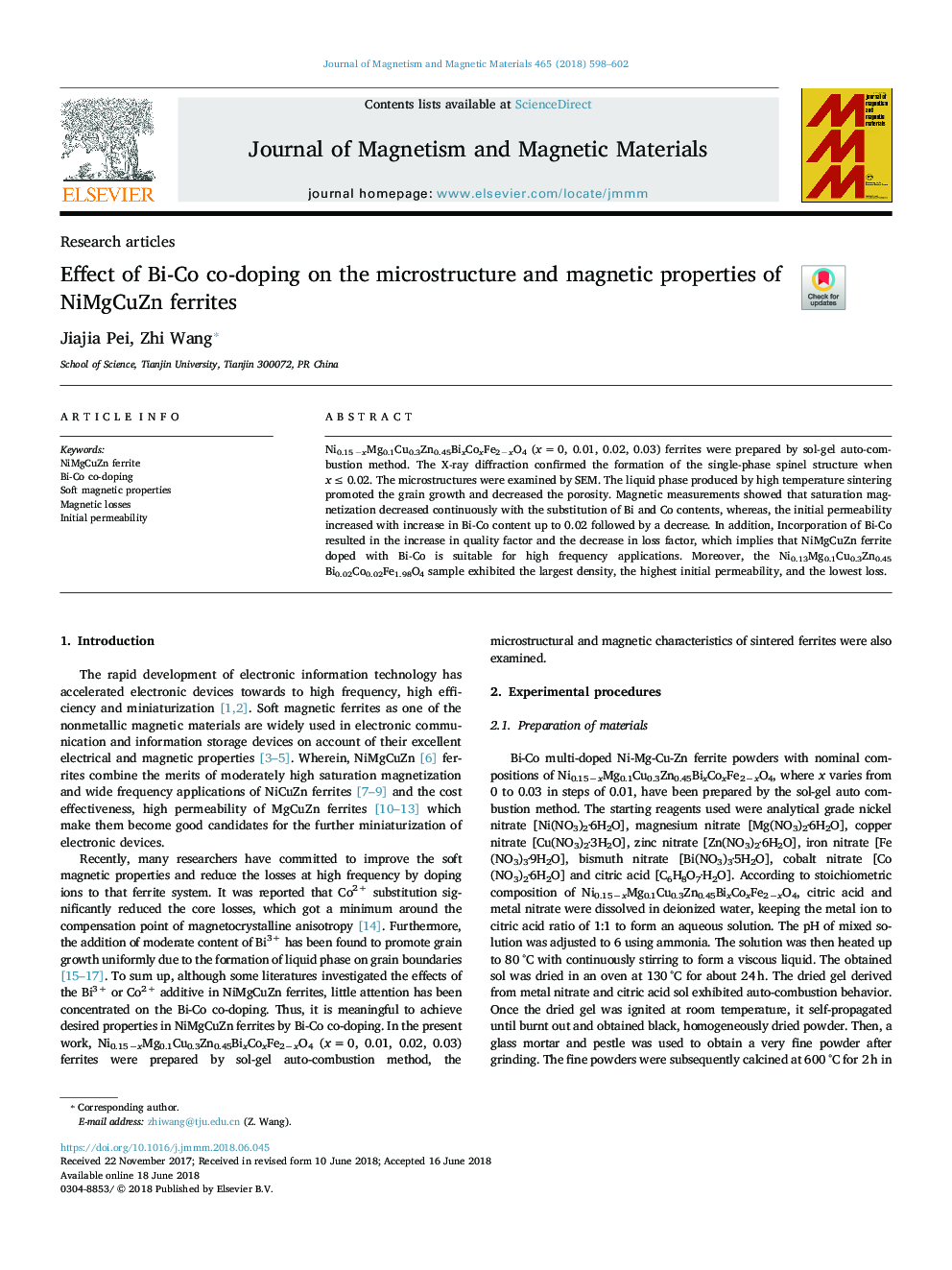 Effect of Bi-Co co-doping on the microstructure and magnetic properties of NiMgCuZn ferrites