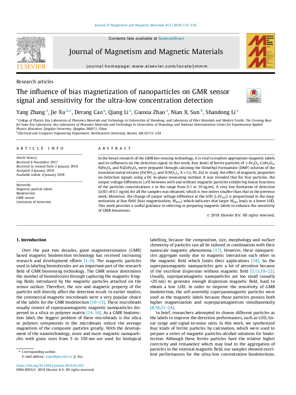 The influence of bias magnetization of nanoparticles on GMR sensor signal and sensitivity for the ultra-low concentration detection