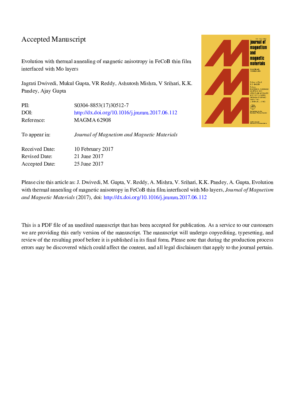 Evolution with thermal annealing of magnetic anisotropy in FeCoB thin film interfaced with Mo layers