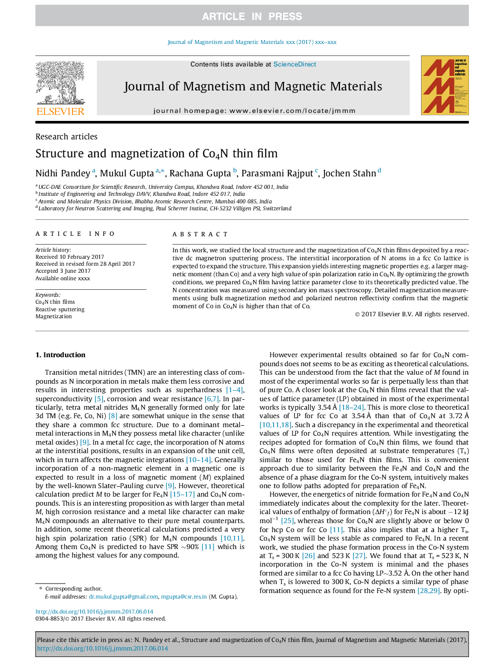 Structure and magnetization of Co4N thin film