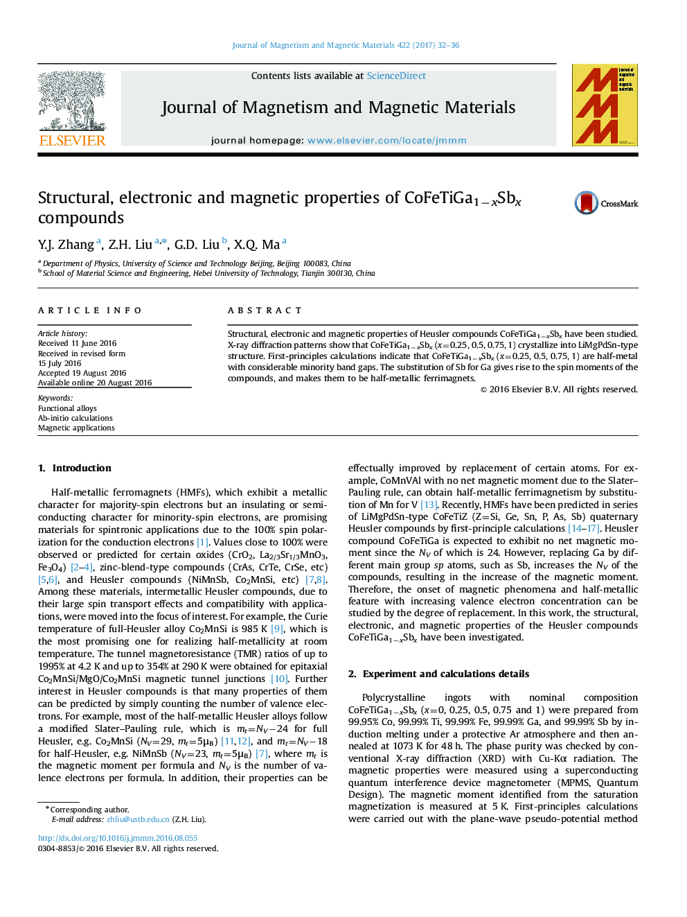 Structural, electronic and magnetic properties of CoFeTiGa1âxSbx compounds