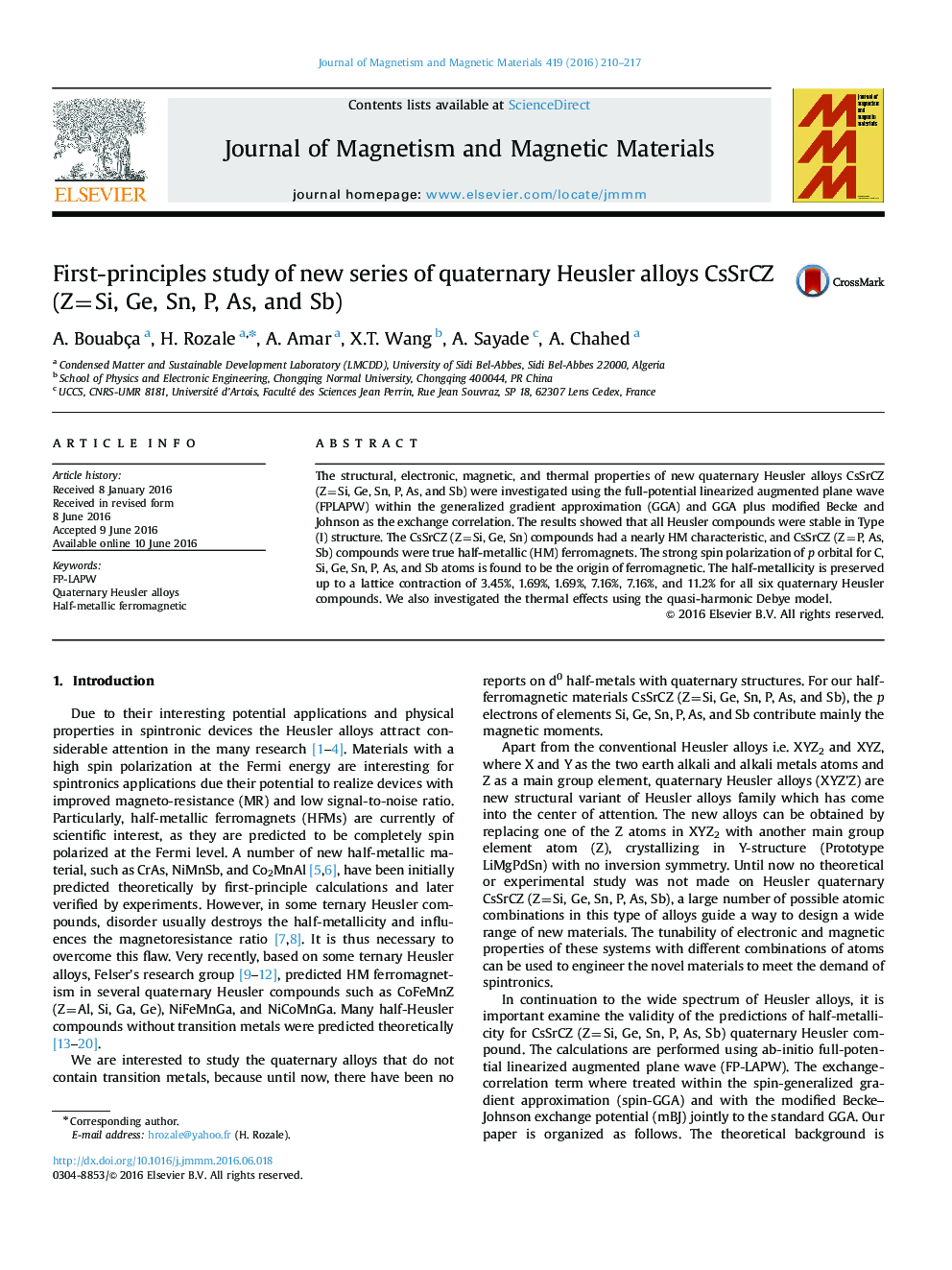 First-principles study of new series of quaternary Heusler alloys CsSrCZ (Z=Si, Ge, Sn, P, As, and Sb)