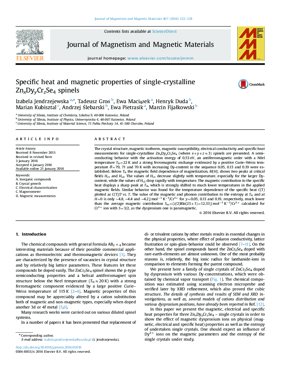 Specific heat and magnetic properties of single-crystalline ZnxDyyCrzSe4 spinels