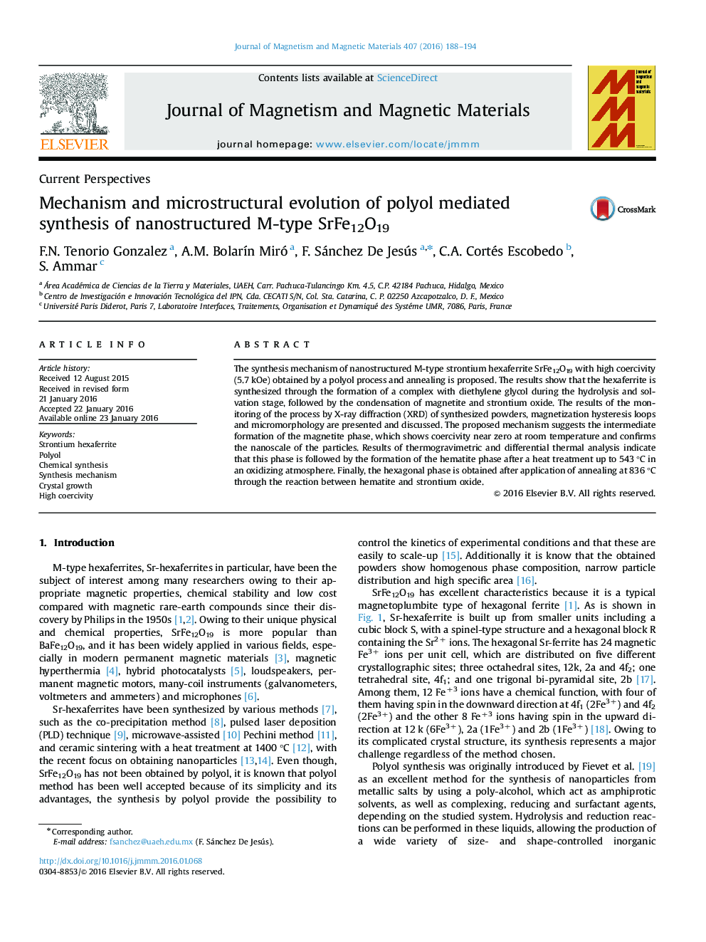 Mechanism and microstructural evolution of polyol mediated synthesis of nanostructured M-type SrFe12O19