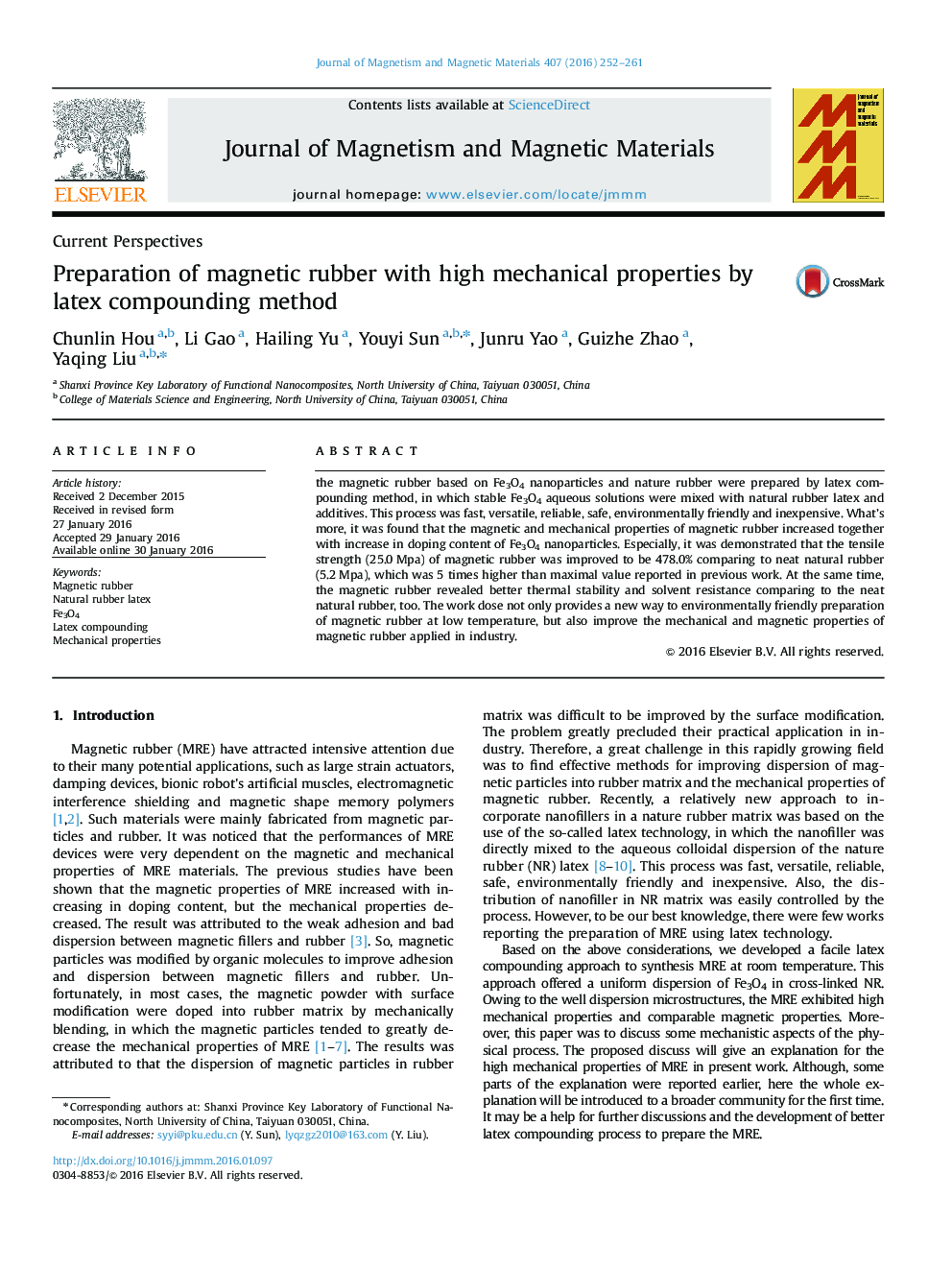 Preparation of magnetic rubber with high mechanical properties by latex compounding method