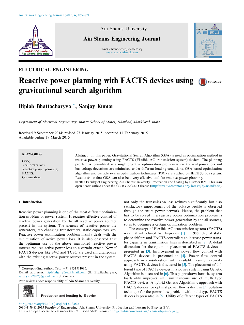 Reactive power planning with FACTS devices using gravitational search algorithm 