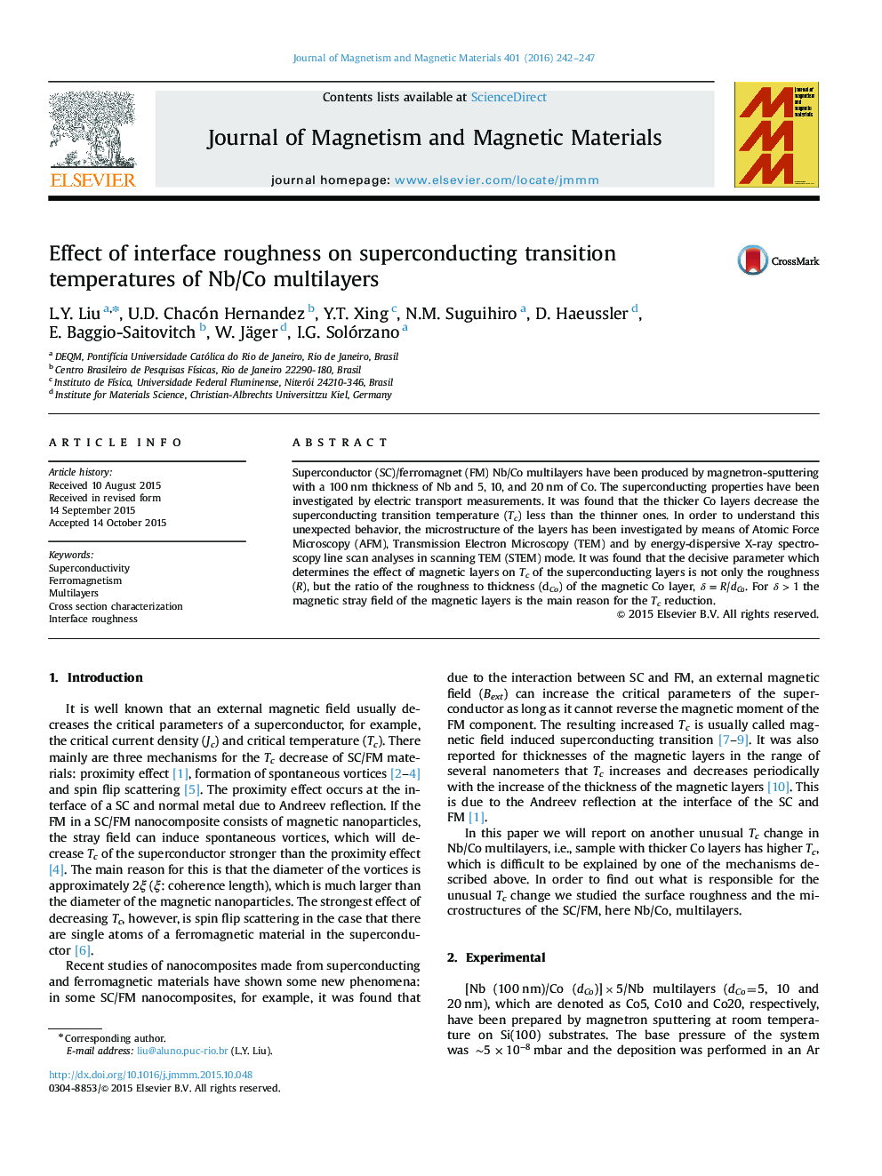 Effect of interface roughness on superconducting transition temperatures of Nb/Co multilayers