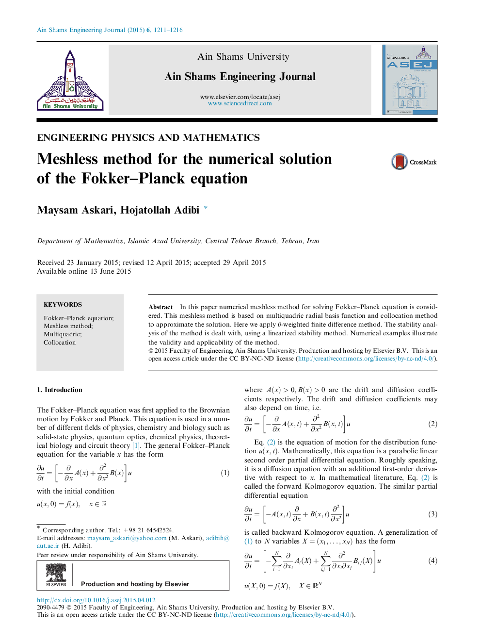 Meshless method for the numerical solution of the Fokker–Planck equation 