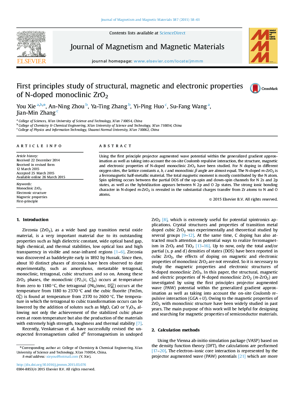 First principles study of structural, magnetic and electronic properties of N-doped monoclinic ZrO2