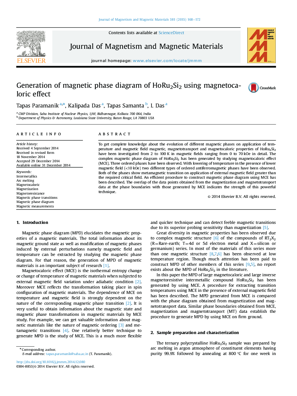 Generation of magnetic phase diagram of HoRu2Si2 using magnetocaloric effect