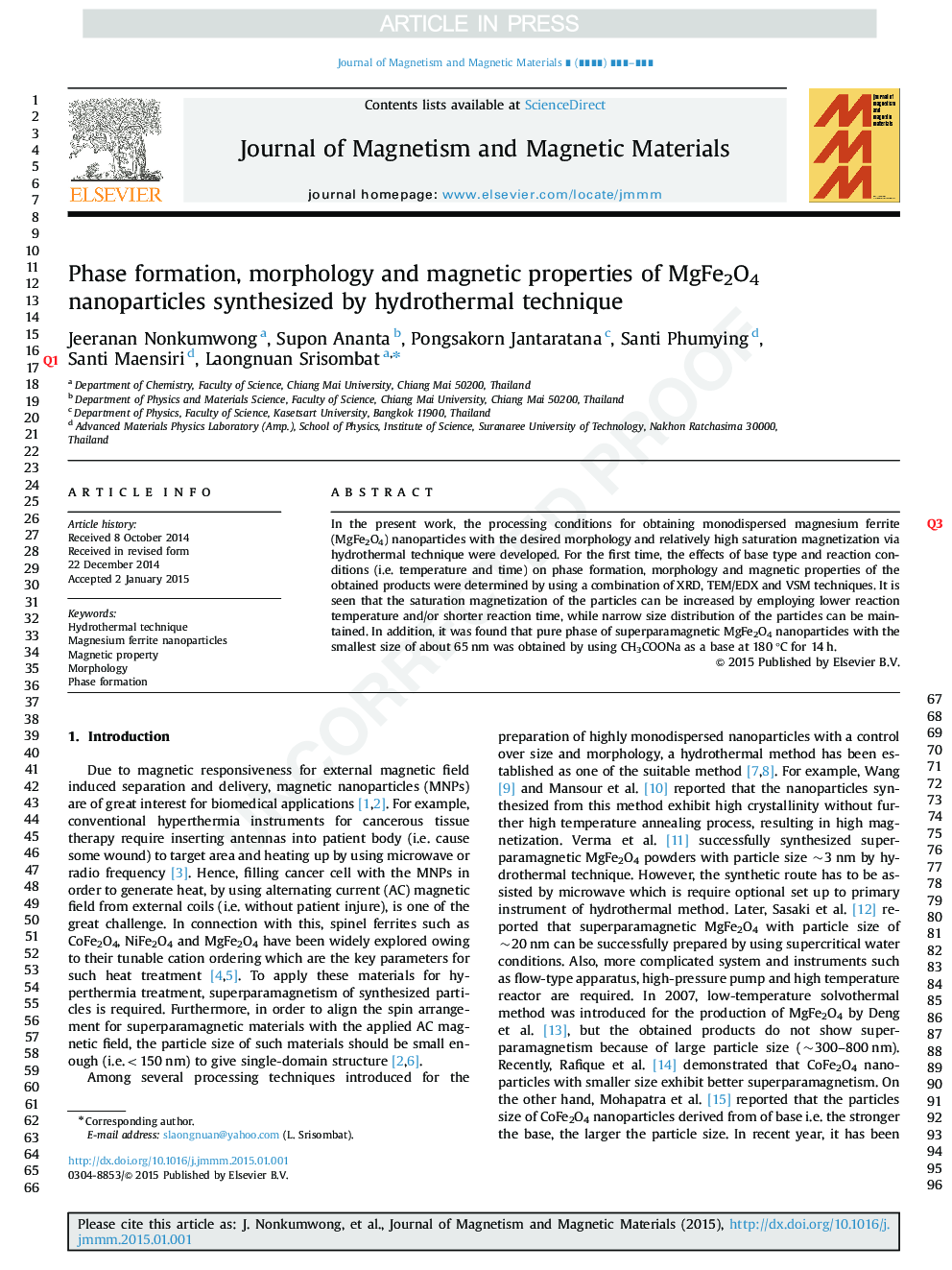 Phase formation, morphology and magnetic properties of MgFe2O4 nanoparticles synthesized by hydrothermal technique