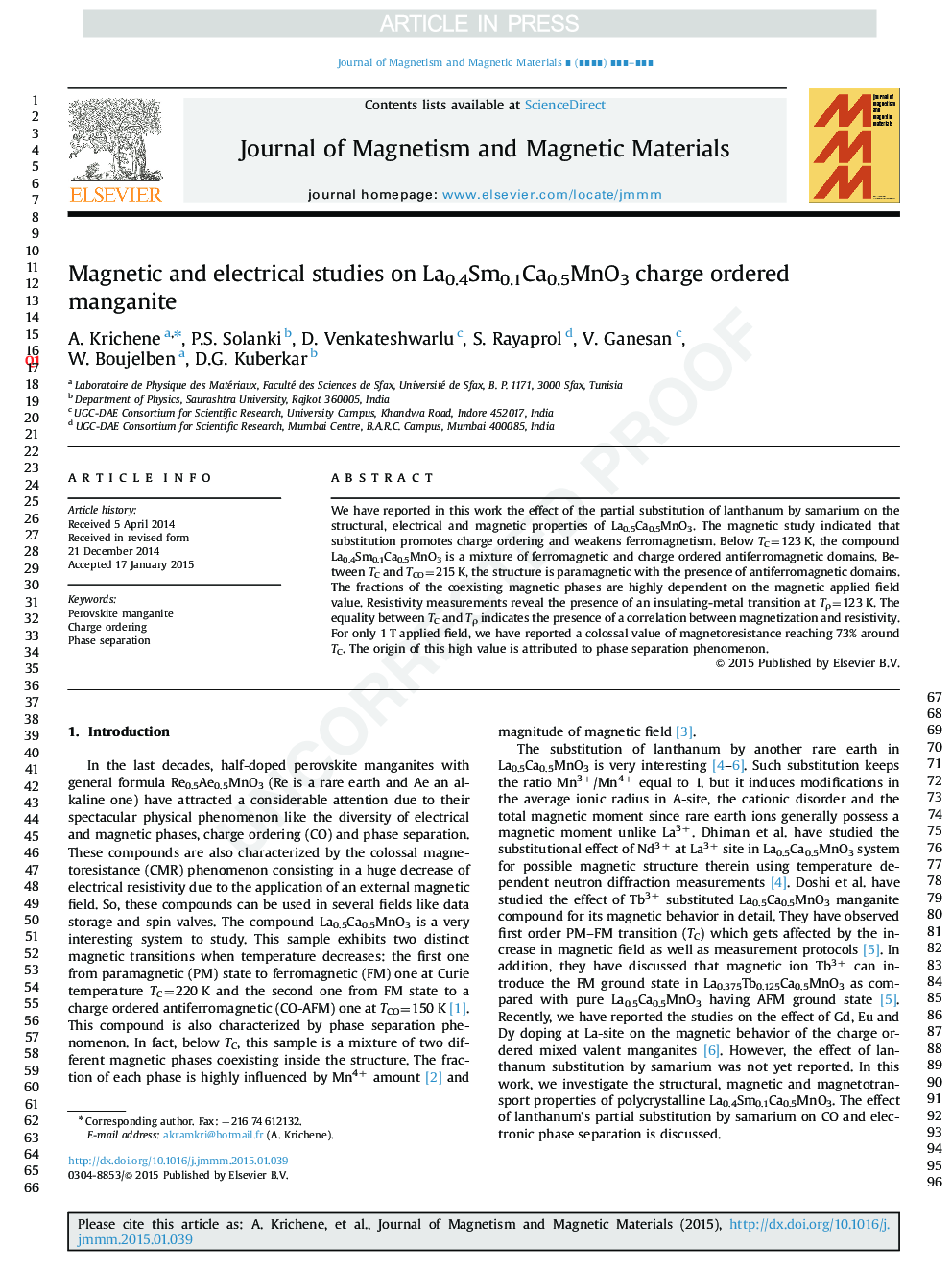 Magnetic and electrical studies on La0.4Sm0.1Ca0.5MnO3 charge ordered manganite