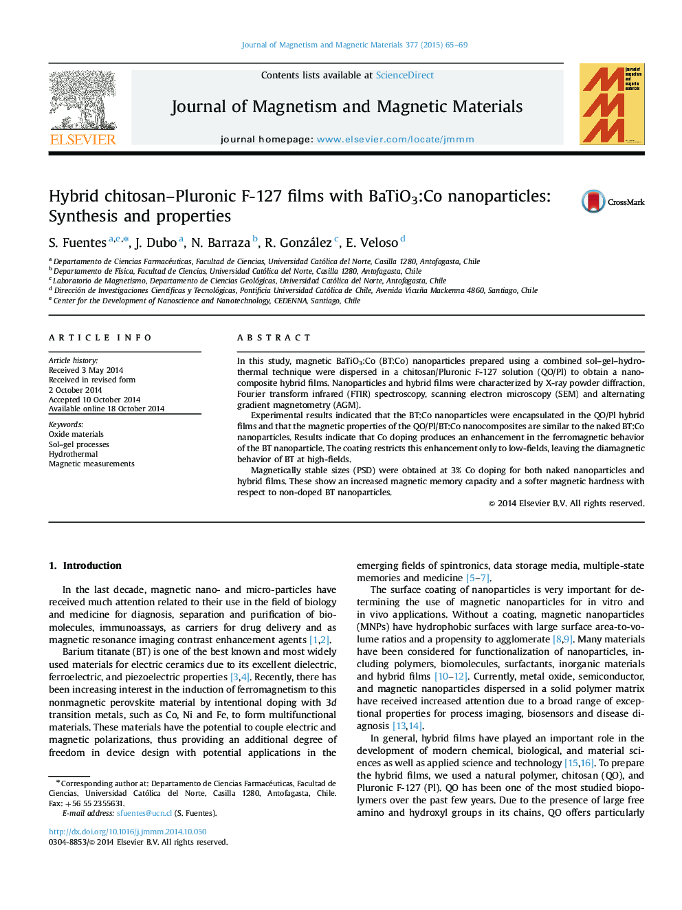 Hybrid chitosan-Pluronic F-127 films with BaTiO3:Co nanoparticles: Synthesis and properties