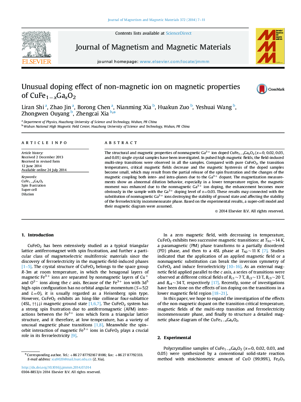 Unusual doping effect of non-magnetic ion on magnetic properties of CuFe1âxGaxO2