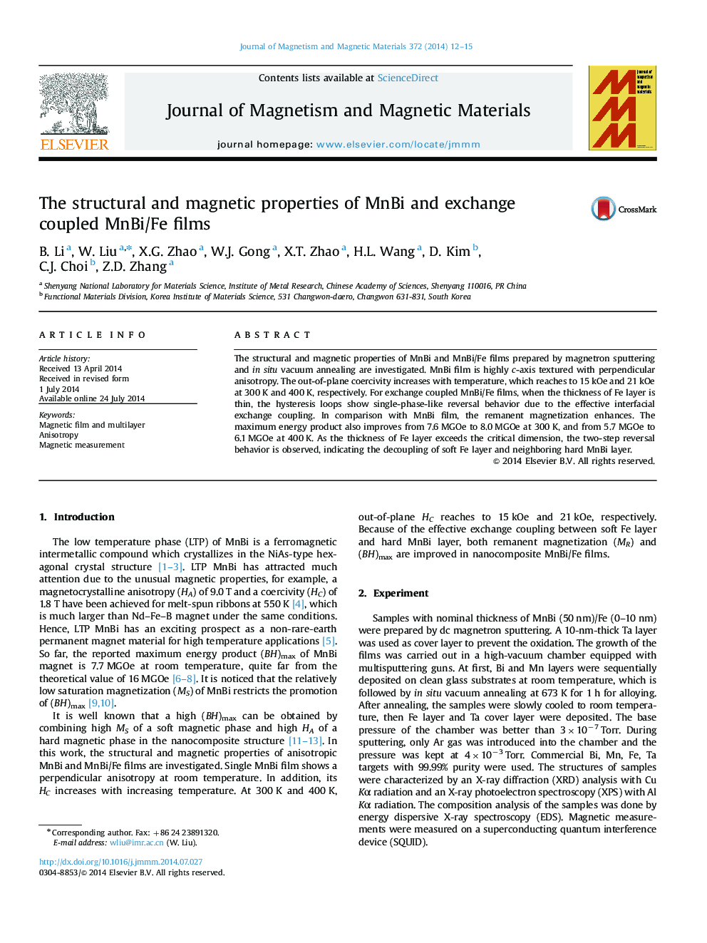 The structural and magnetic properties of MnBi and exchange coupled MnBi/Fe films