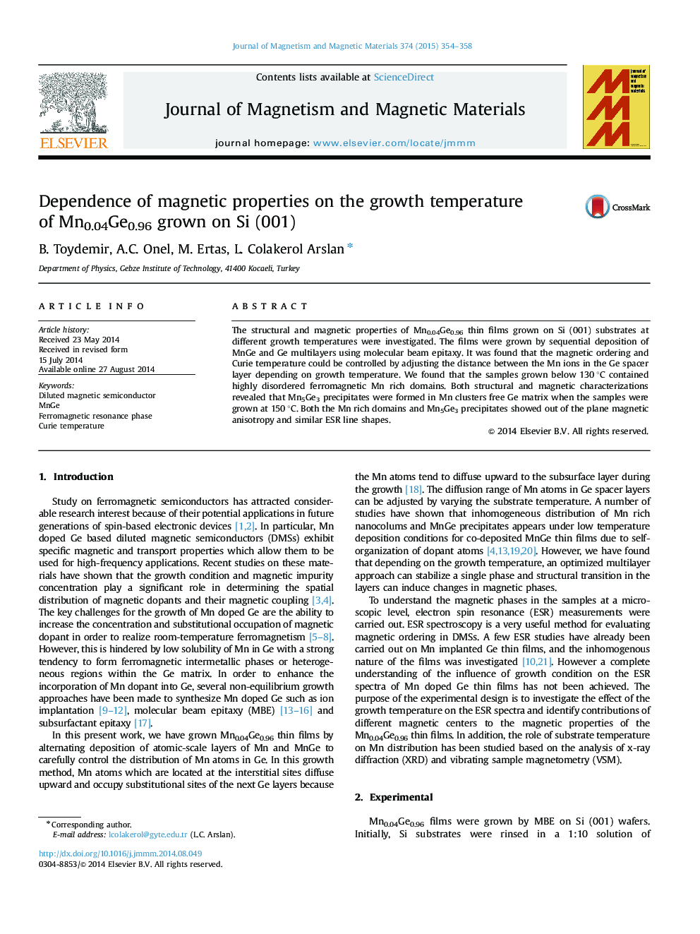 Dependence of magnetic properties on the growth temperature of Mn0.04Ge0.96 grown on Si (001)