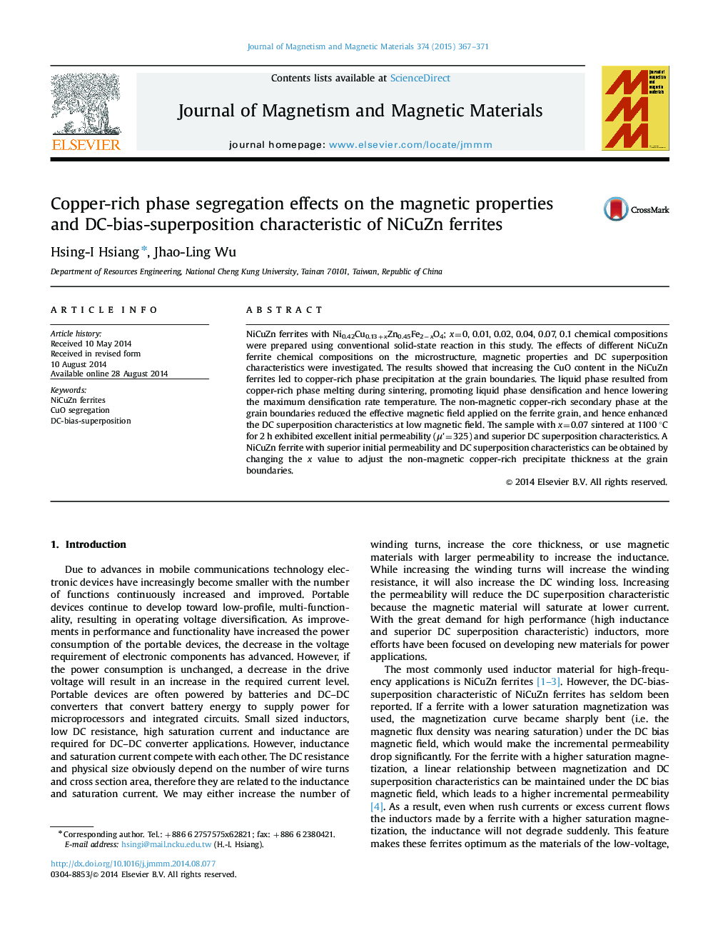 Copper-rich phase segregation effects on the magnetic properties and DC-bias-superposition characteristic of NiCuZn ferrites