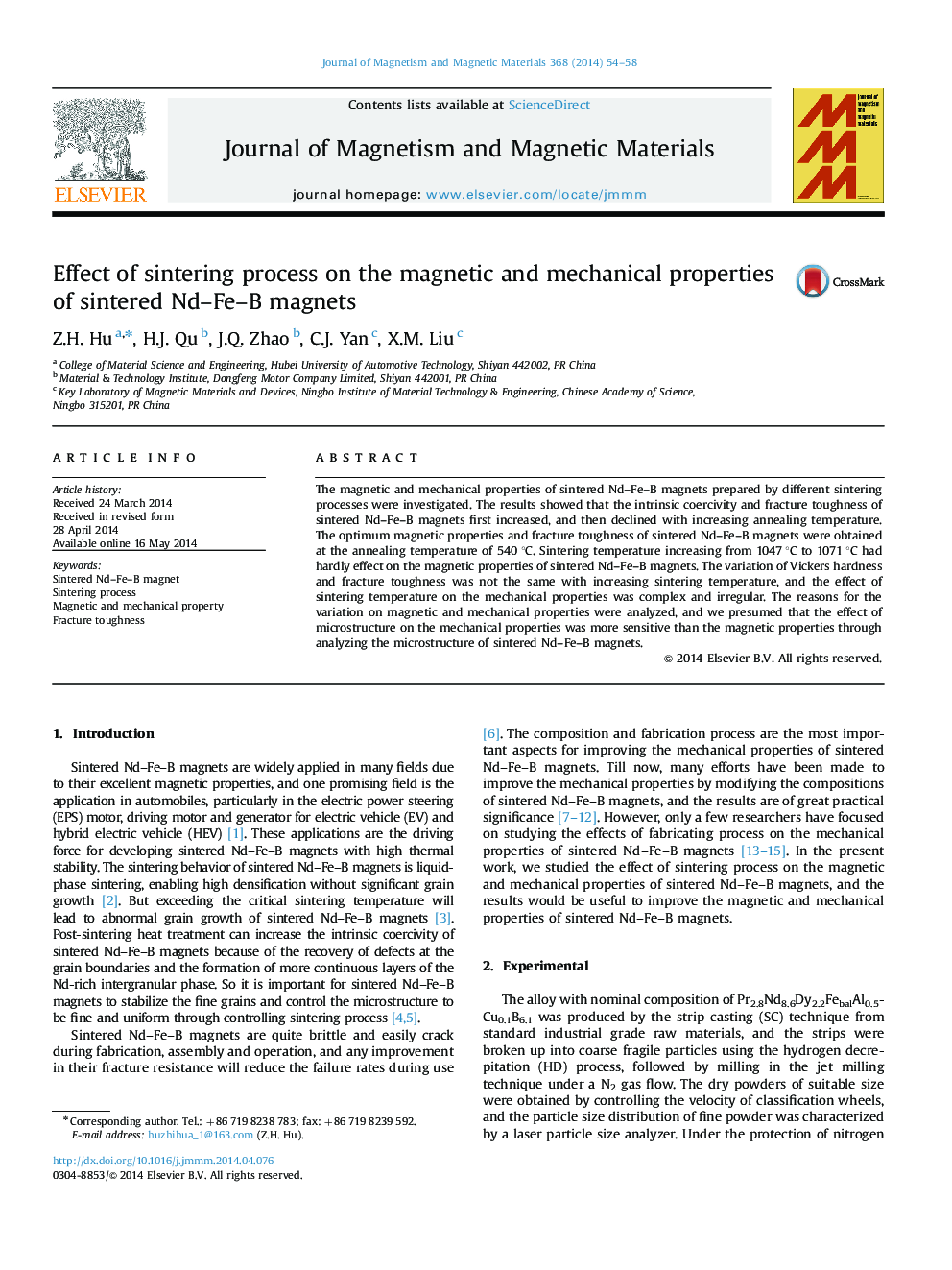 Effect of sintering process on the magnetic and mechanical properties of sintered Nd-Fe-B magnets