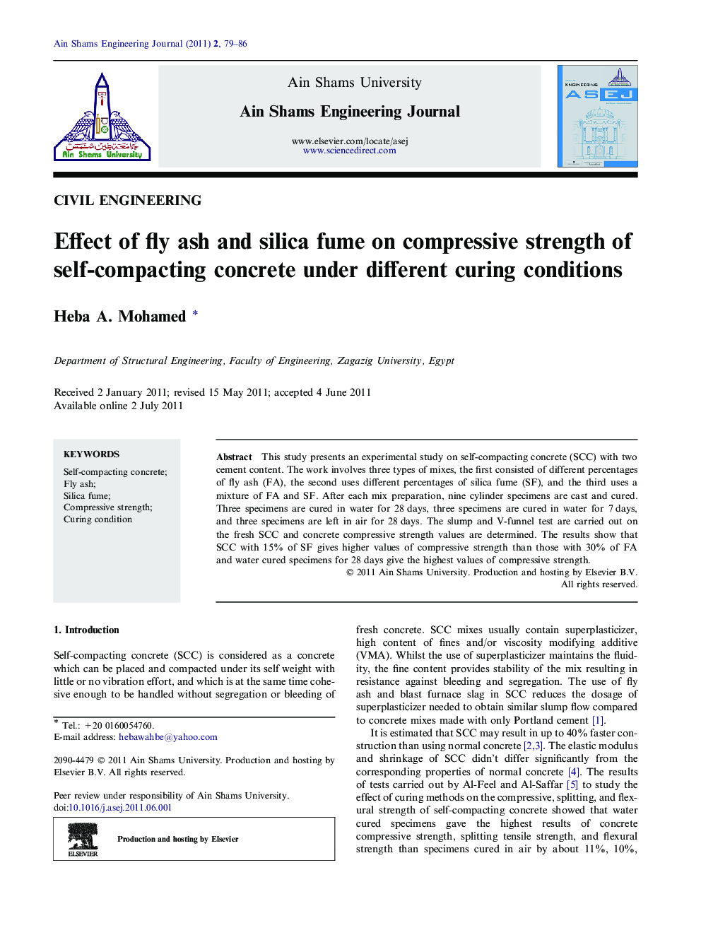 Effect of fly ash and silica fume on compressive strength of self-compacting concrete under different curing conditions