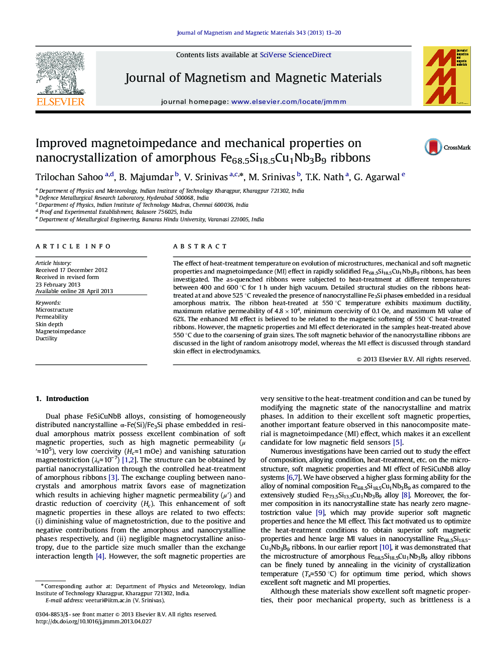 Improved magnetoimpedance and mechanical properties on nanocrystallization of amorphous Fe68.5Si18.5Cu1Nb3B9 ribbons