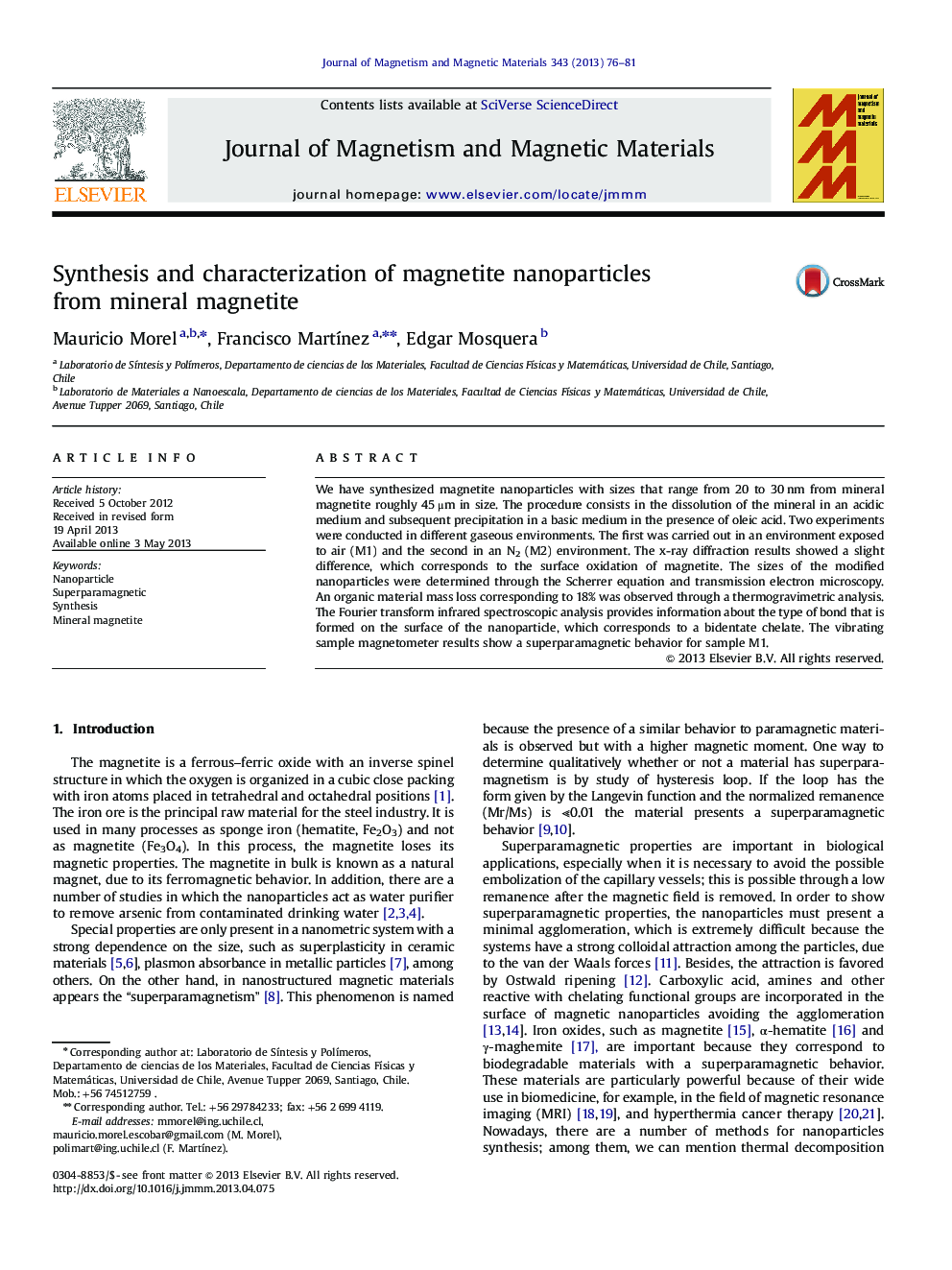 Synthesis and characterization of magnetite nanoparticles from mineral magnetite