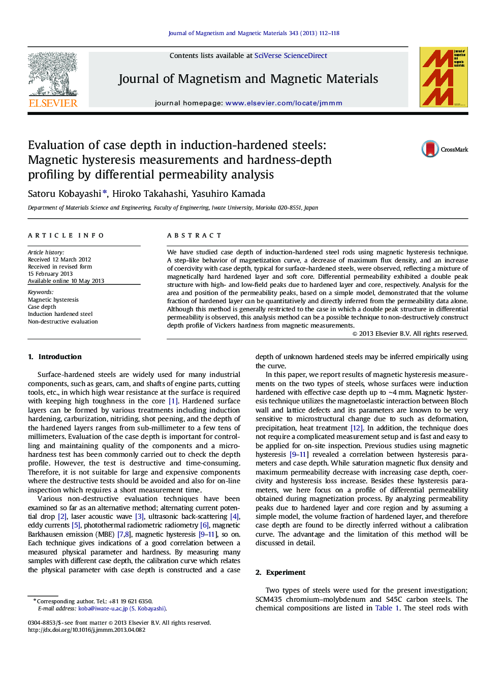 Evaluation of case depth in induction-hardened steels: Magnetic hysteresis measurements and hardness-depth profiling by differential permeability analysis