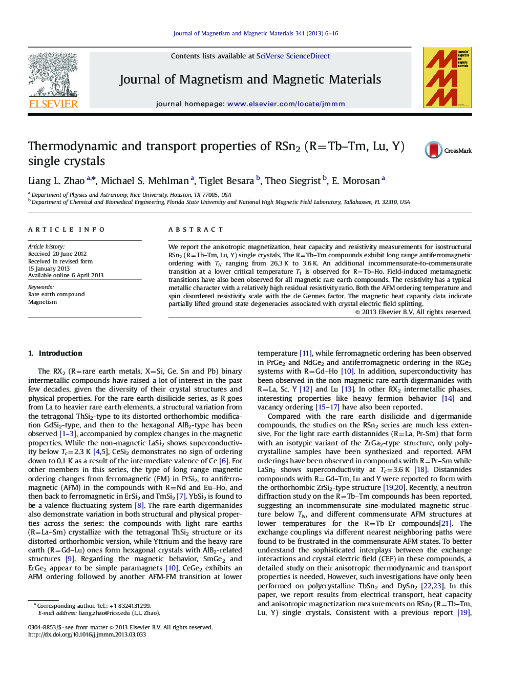 Thermodynamic and transport properties of RSn2 (R=Tb-Tm, Lu, Y) single crystals