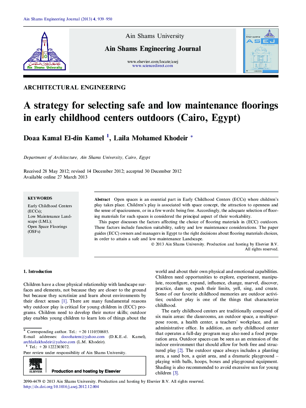 A strategy for selecting safe and low maintenance floorings in early childhood centers outdoors (Cairo, Egypt) 