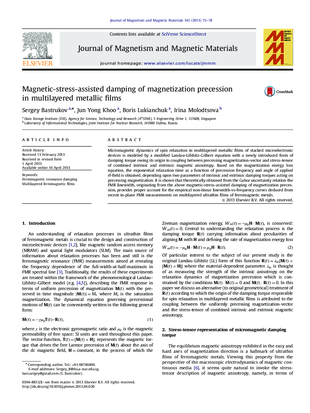 Magnetic-stress-assisted damping of magnetization precession in multilayered metallic films