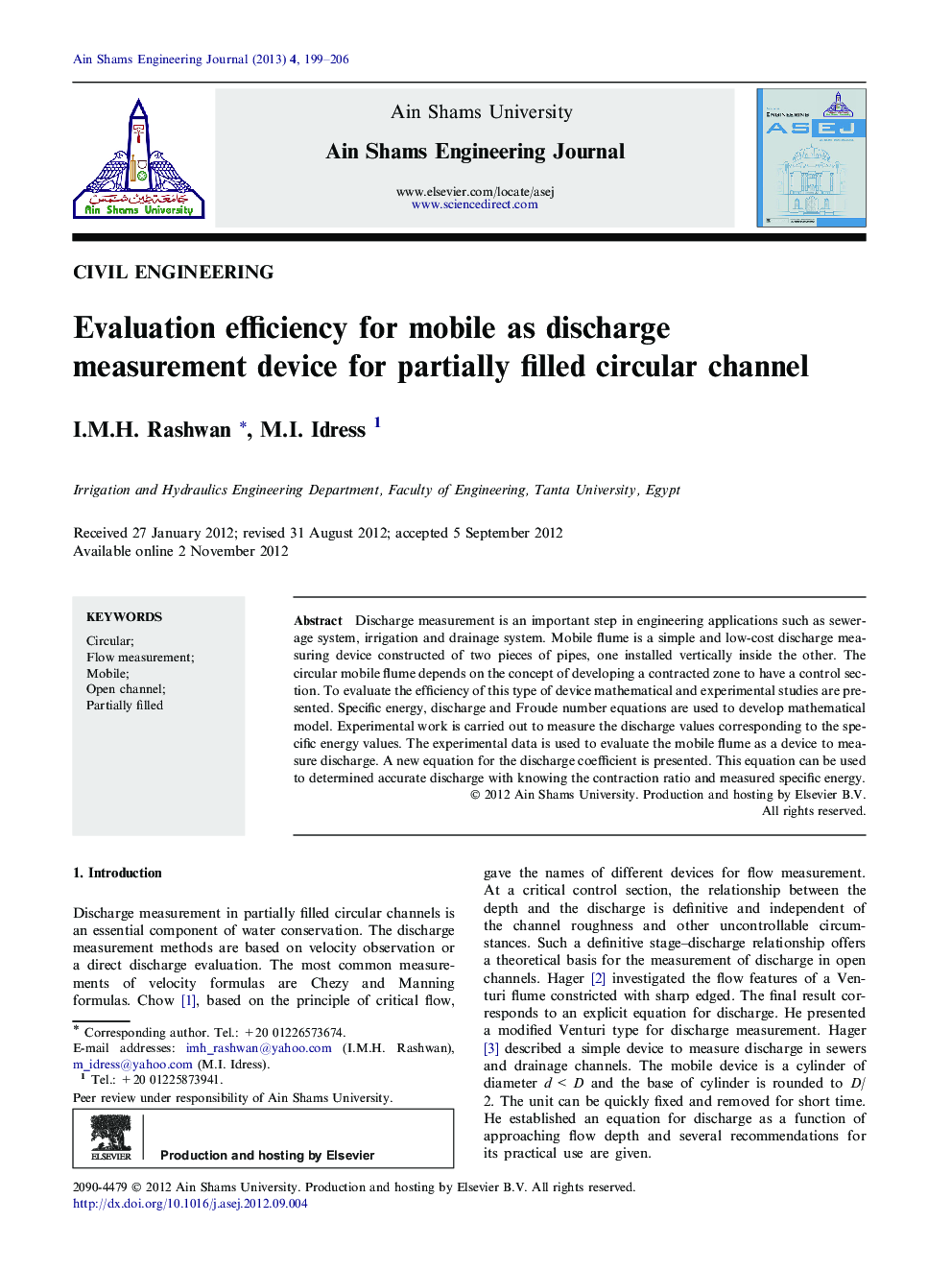 Evaluation efficiency for mobile as discharge measurement device for partially filled circular channel 