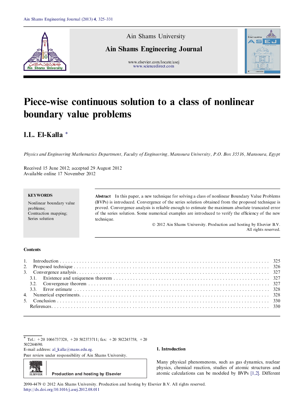 عکس صفحه اول مقاله: Piece-wise continuous solution to a class of nonlinear boundary value problems Piece-wise continuous solution to a class of nonlinear boundary value problems