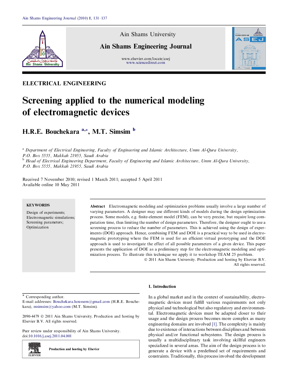 Screening applied to the numerical modeling of electromagnetic devices