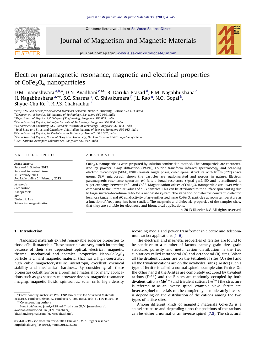 Electron paramagnetic resonance, magnetic and electrical properties of CoFe2O4 nanoparticles