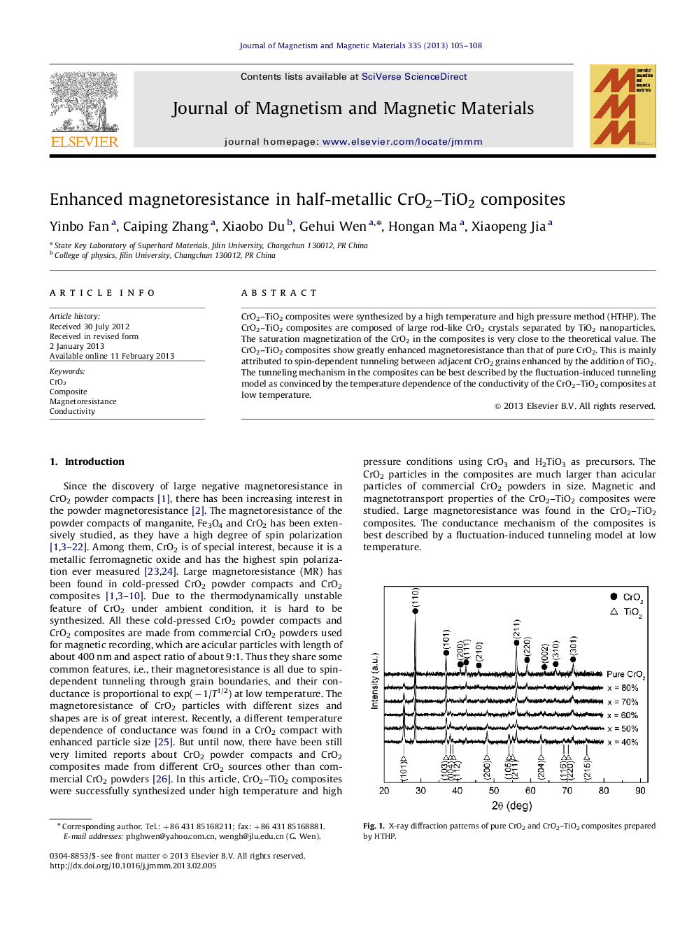 Enhanced magnetoresistance in half-metallic CrO2-TiO2 composites