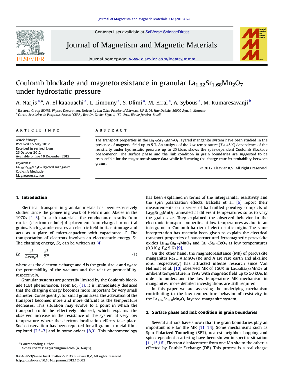 Coulomb blockade and magnetoresistance in granular La1.32Sr1.68Mn2O7 under hydrostatic pressure