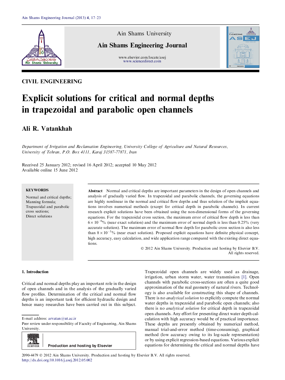 Explicit solutions for critical and normal depths in trapezoidal and parabolic open channels 