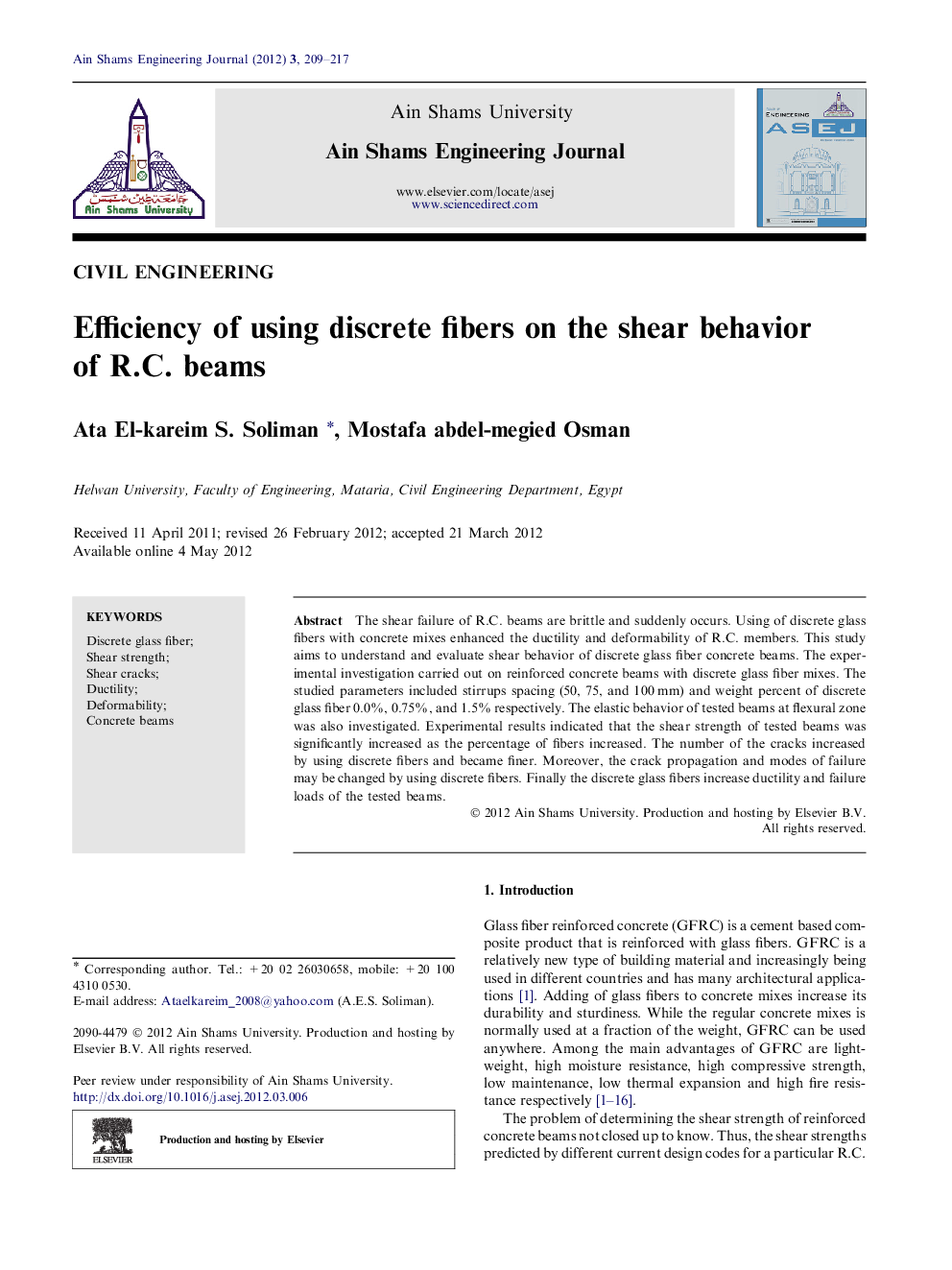 Efficiency of using discrete fibers on the shear behavior of R.C. beams