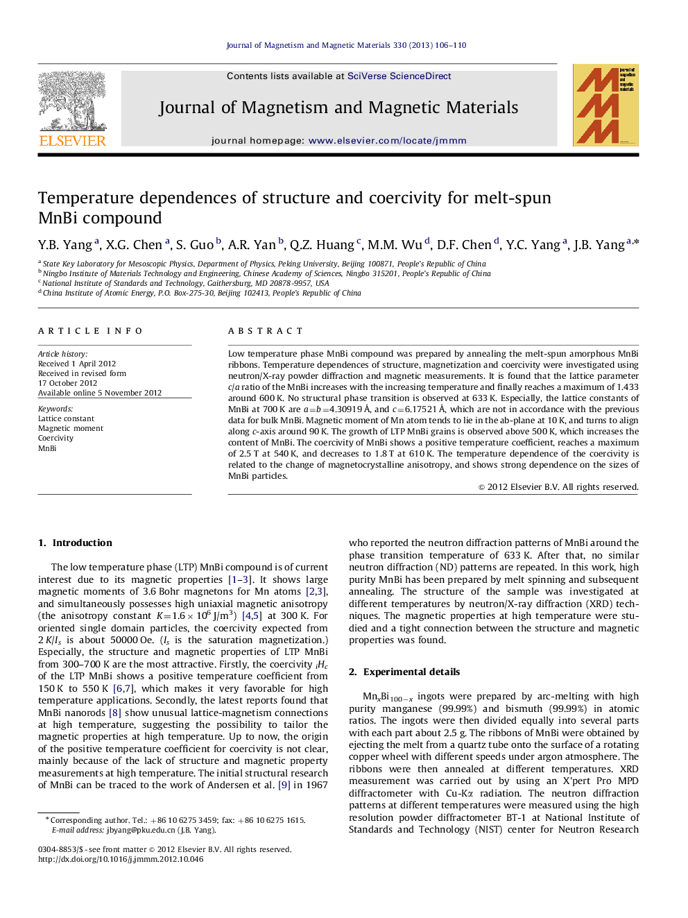 Temperature dependences of structure and coercivity for melt-spun MnBi compound