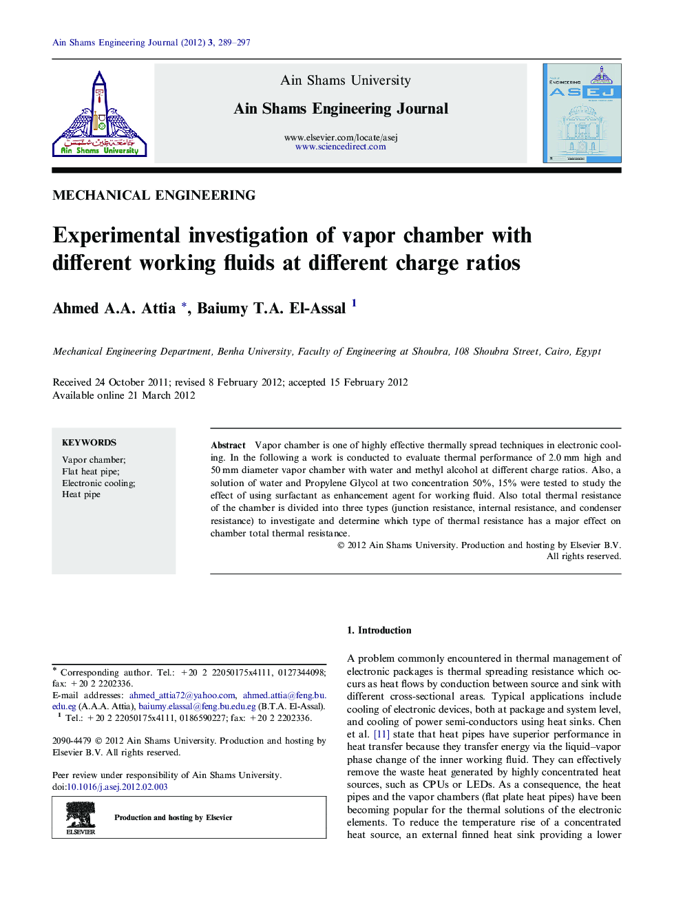 Experimental investigation of vapor chamber with different working fluids at different charge ratios