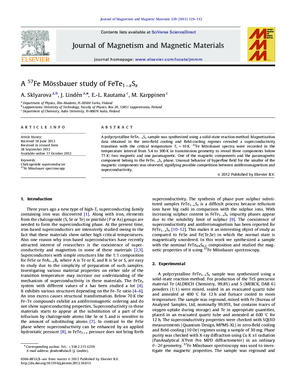 A 57Fe Mössbauer study of FeTe1âxSx