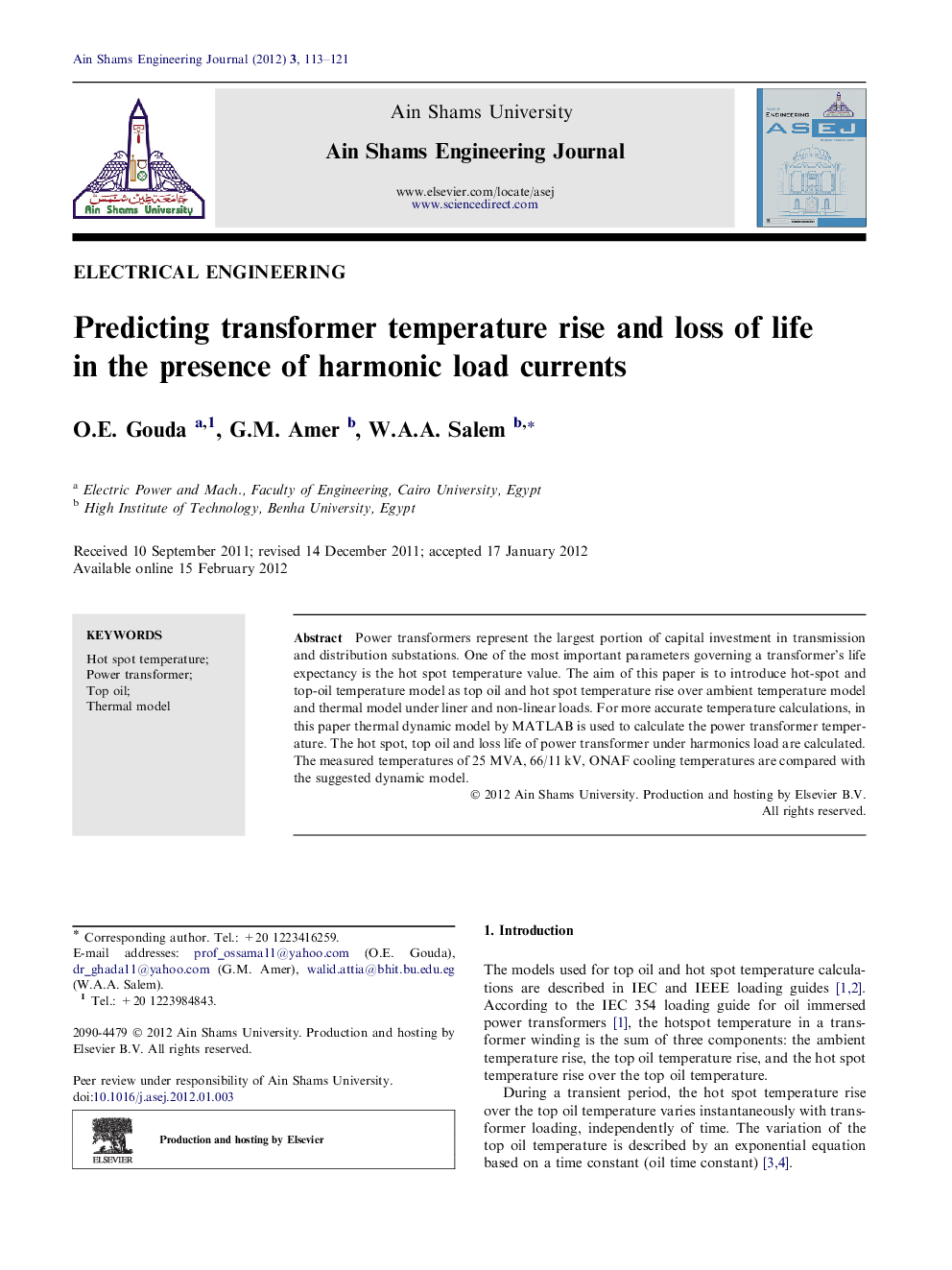 Predicting transformer temperature rise and loss of life in the presence of harmonic load currents