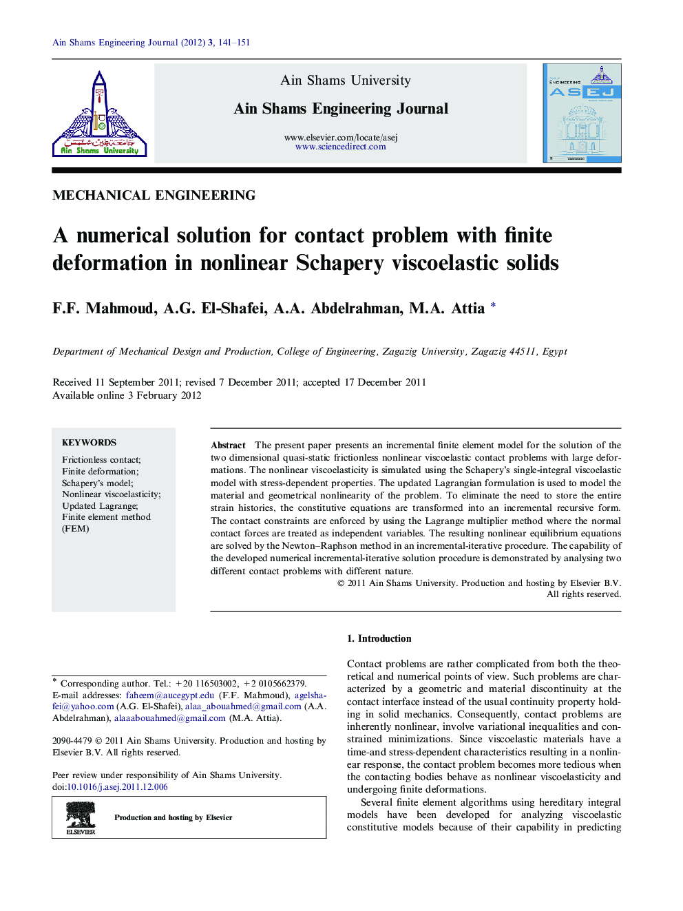 A numerical solution for contact problem with finite deformation in nonlinear Schapery viscoelastic solids