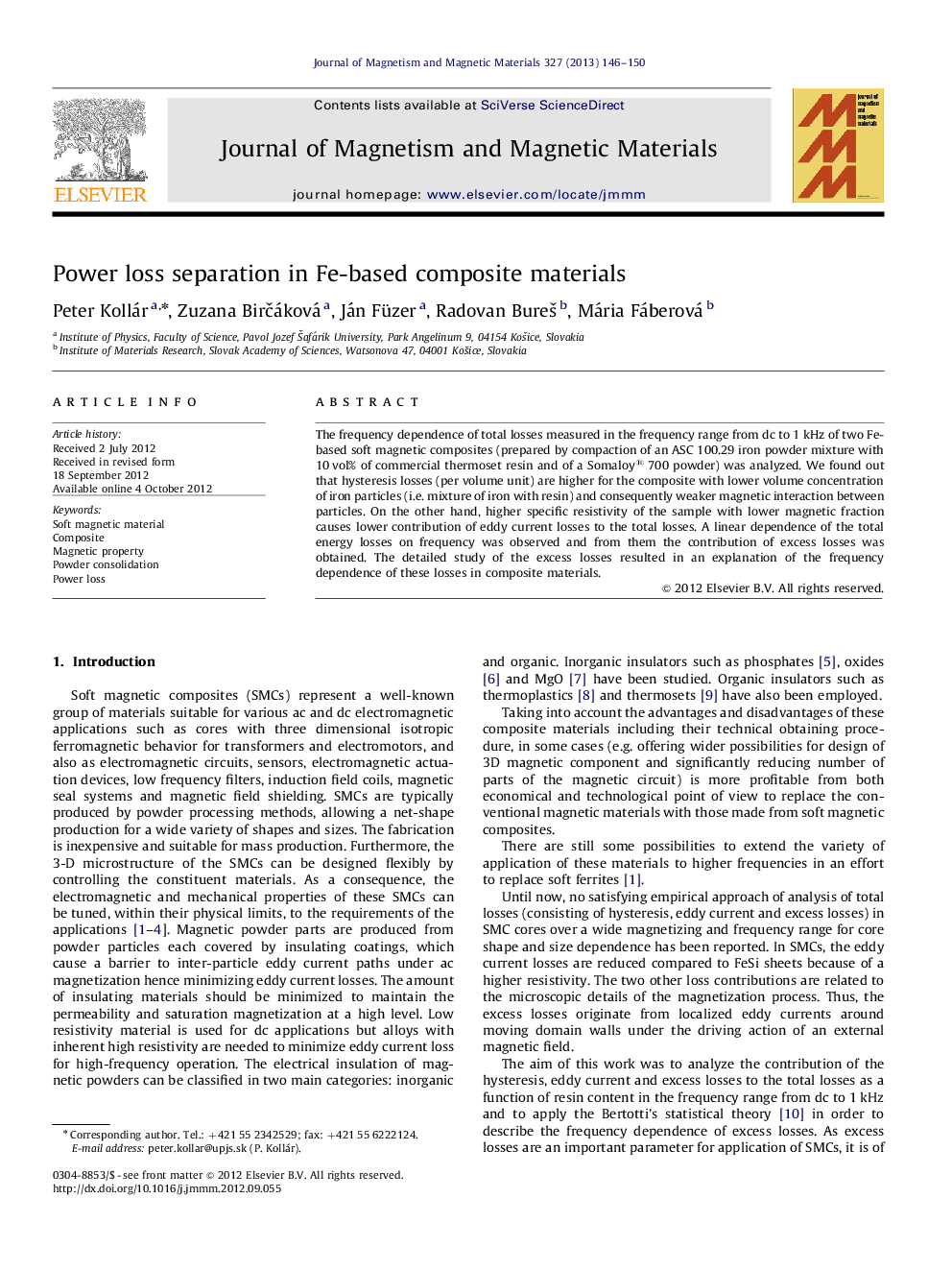 Power loss separation in Fe-based composite materials