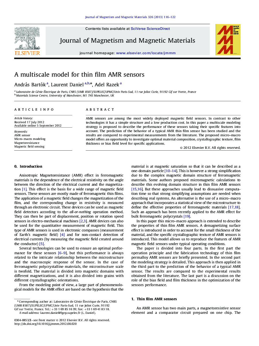 A multiscale model for thin film AMR sensors