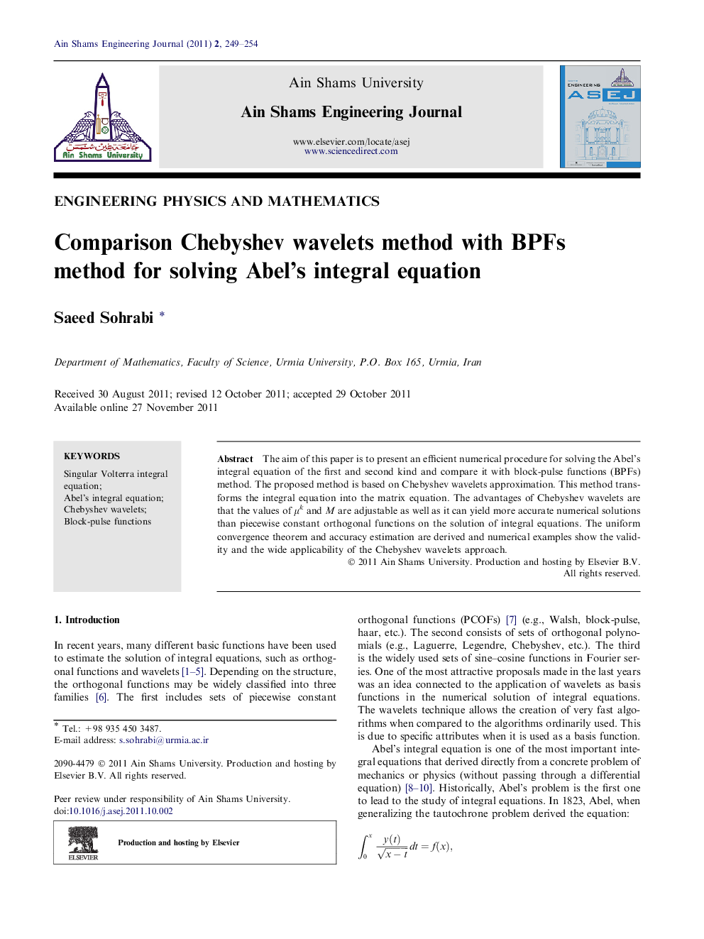 Comparison Chebyshev wavelets method with BPFs method for solving Abel’s integral equation