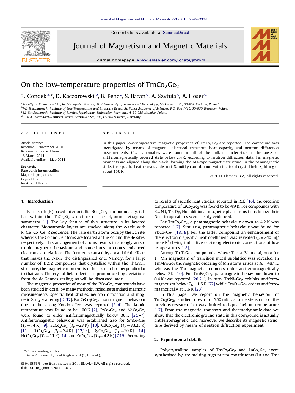 On the low-temperature properties of TmCo2Ge2