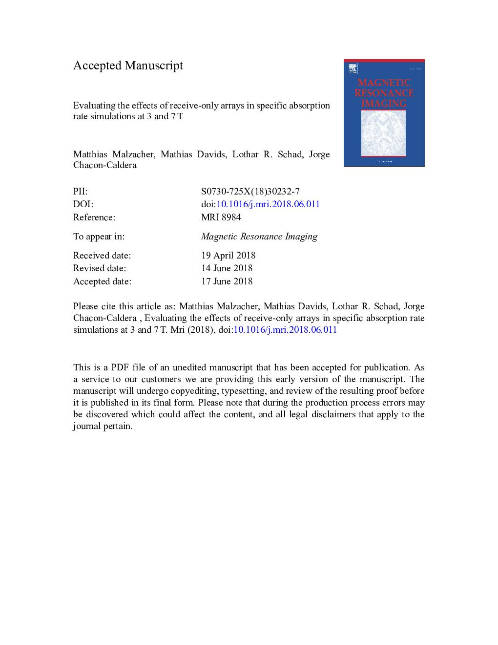 Evaluating the effects of receive-only arrays in specific absorption rate simulations at 3 and 7â¯T