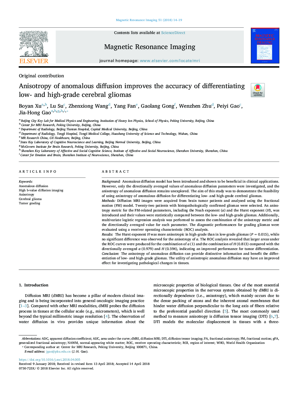 Anisotropy of anomalous diffusion improves the accuracy of differentiating low- and high-grade cerebral gliomas