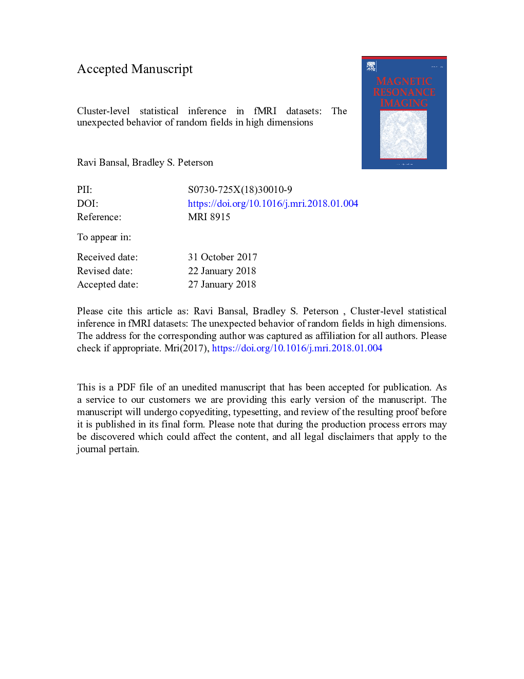 Cluster-level statistical inference in fMRI datasets: The unexpected behavior of random fields in high dimensions